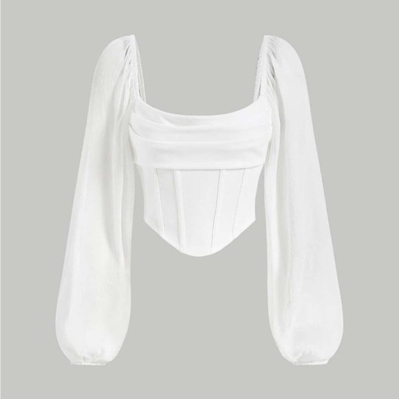 Tops - Cowl Neck Corset Lantern Sleeve Off Shoulder Top